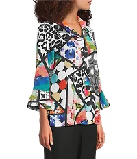 Ali Miles Multi Abstract Wire Collar 3/4 Sleeve Button Front Jacket