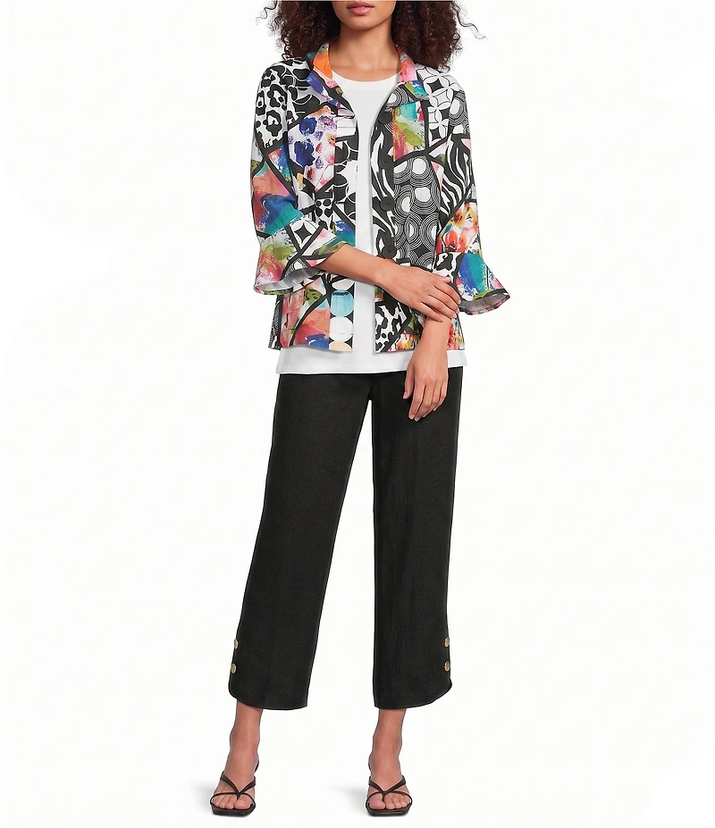 Ali Miles Multi Abstract Wire Collar 3/4 Sleeve Button Front Jacket