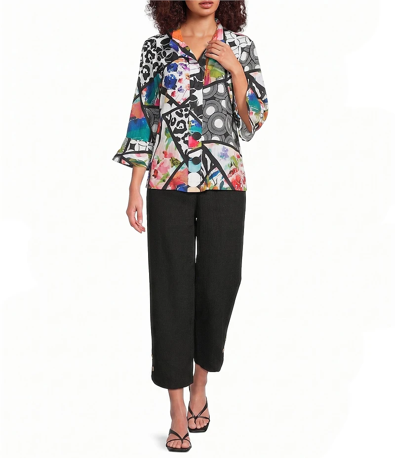 Ali Miles Multi Abstract Wire Collar 3/4 Sleeve Button Front Jacket