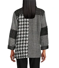 Ali Miles Multi Mixed Media Patchwork Houndstooth Shawl Collar Long Sleeve Button Front jacket