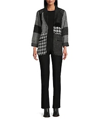 Ali Miles Multi Mixed Media Patchwork Houndstooth Shawl Collar Long Sleeve Button Front jacket