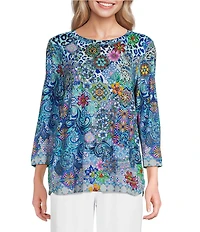 Ali Miles Multi Print Round Neck 3/4 Sleeve Tunic