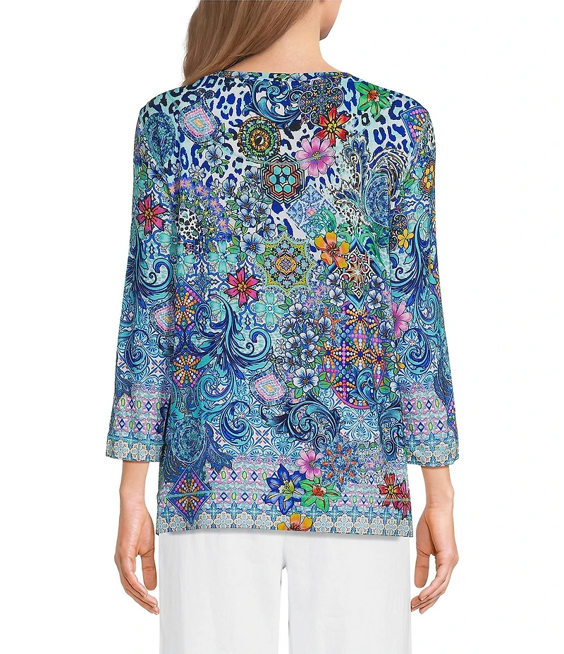 Ali Miles Multi Print Round Neck 3/4 Sleeve Tunic