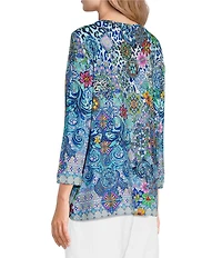 Ali Miles Multi Print Round Neck 3/4 Sleeve Tunic