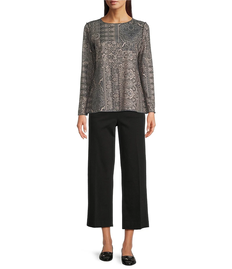 Ali Miles Muted Abstract Tile Print Scoop Neck Long Sleeve Reversible Tunic