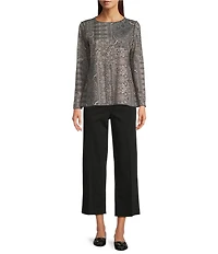 Ali Miles Muted Abstract Tile Print Scoop Neck Long Sleeve Reversible Tunic