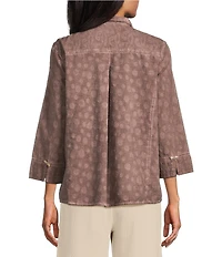 Ali Miles Paisley Jacquard Textured Wire Collar 3/4 Sleeve Button-Front Shirt