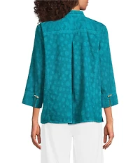 Ali Miles Paisley Jacquard Textured Wire Collar 3/4 Sleeve Button-Front Shirt