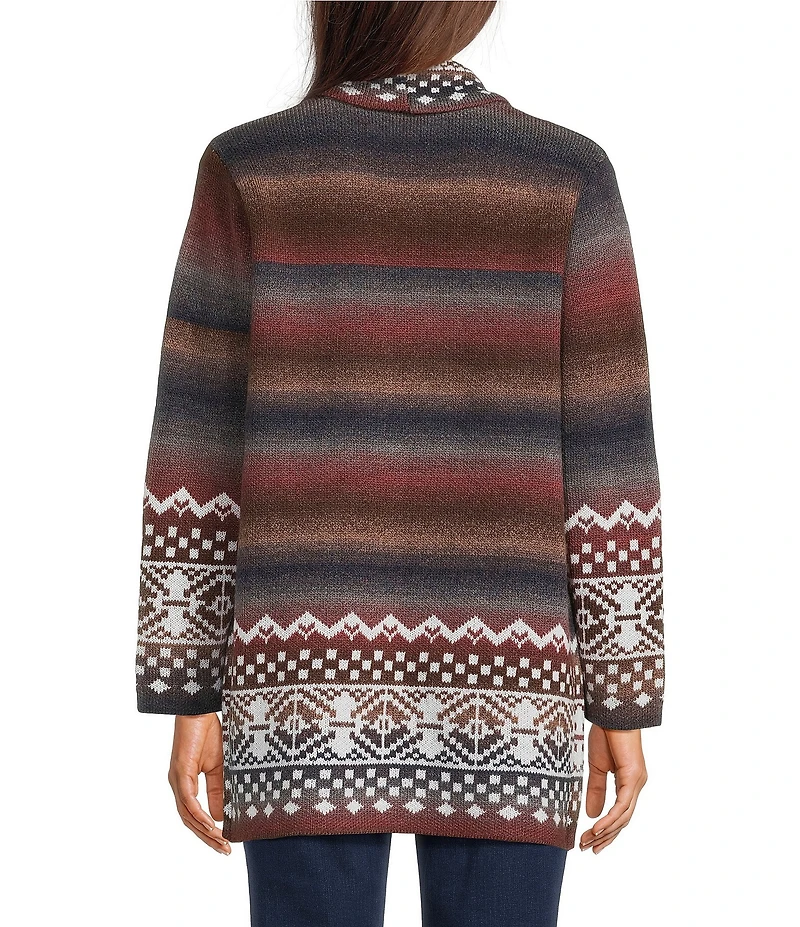 Ali Miles Petite Size Abstract Border Print 3/4 Sleeve Open-Front Cardigan