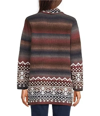 Ali Miles Petite Size Abstract Border Print 3/4 Sleeve Open-Front Cardigan