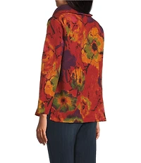 Ali Miles Petite Size Abstract Floral Cowl Neck 3/4 Sleeve Textured Knit Tunic