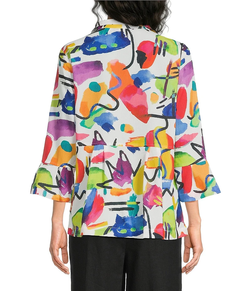 Ali Miles Petite Size Abstract Multi Wire Collar 3/4 Flounce Sleeve Button Front Jacket