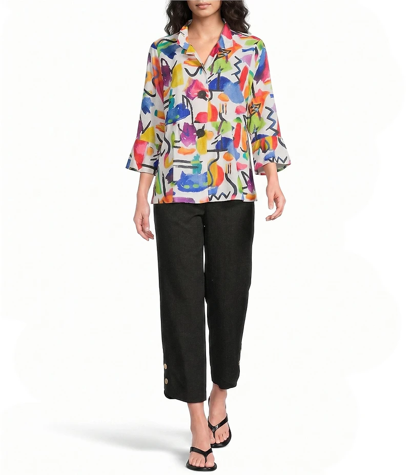 Ali Miles Petite Size Abstract Multi Wire Collar 3/4 Flounce Sleeve Button Front Jacket