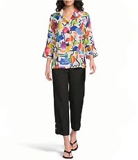 Ali Miles Petite Size Abstract Multi Wire Collar 3/4 Flounce Sleeve Button Front Jacket