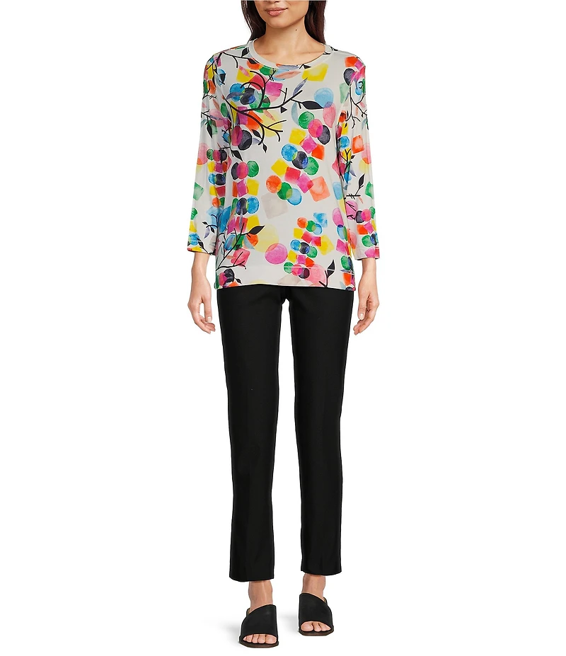 Ali Miles Petite Size Abstract Print Knit Round Neck 3/4 Sleeve Tunic