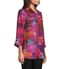 Ali Miles Petite Size Brushed Knit Funnel Neck 3/4 Sleeve Popover Tunic