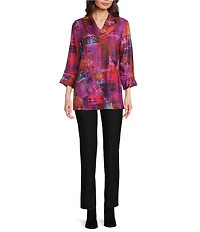 Ali Miles Petite Size Brushed Knit Funnel Neck 3/4 Sleeve Popover Tunic