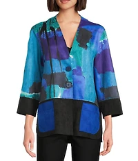 Ali Miles Petite Size Faux Suede Abstract 3/4 Sleeve Button Front Jacket