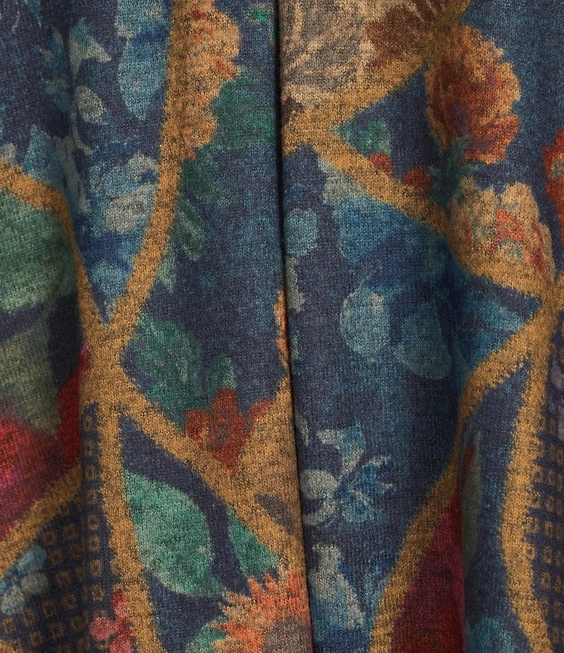 Ali Miles Petite Size Floral Geometric Tapestry Print V-Neck Long Sleeve Knit Tunic
