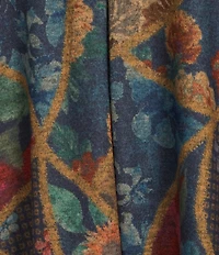 Ali Miles Petite Size Floral Geometric Tapestry Print V-Neck Long Sleeve Knit Tunic