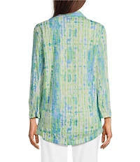 Ali Miles Petite Size Green Abstract Print Button Front Tank Set