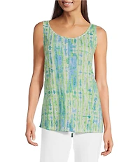 Ali Miles Petite Size Green Abstract Print Button Front Tank Set