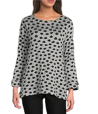 Ali Miles Petite Size Jacquard Knit Dotted Round Neck 3/4 Sleeve Tunic