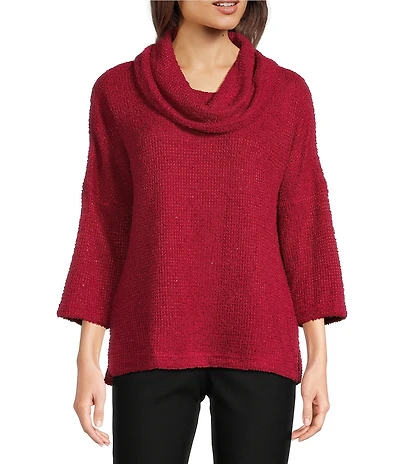 Ali Miles Petite Size Knit Cowl Neck 3/4 Dolman Sleeve Back Button Detail Tunic