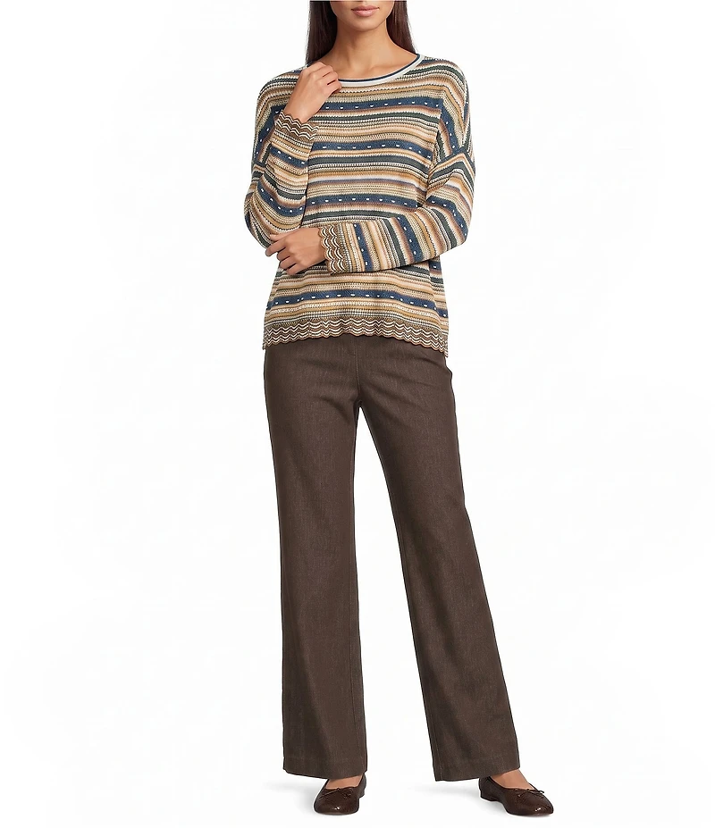 Ali Miles Petite Size Knit Straight Leg Pull-On Pant