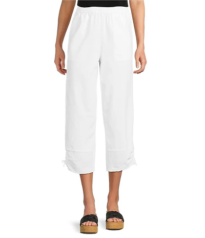 Ali Miles Petite Size Linen-Blend Straight Leg Cinch Tie Hem Pull-On Pants