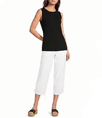 Ali Miles Petite Size Linen-Blend Straight Leg Cinch Tie Hem Pull-On Pants