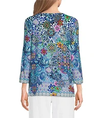Ali Miles Petite Size Pink Multi Print Round Nek 3/4 Sleeve Tunic