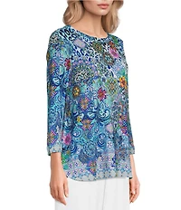 Ali Miles Petite Size Pink Multi Print Round Nek 3/4 Sleeve Tunic
