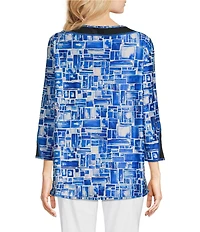 Ali Miles Petite Size Reversible Mesh Knit Round Neck 3/4 Sleeve Hi-Low Hem Tunic