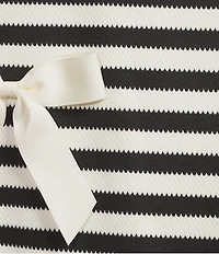 Ali Miles Petite Size Stripe Print Knit Satin Ribbon Bow Detail Scoop Neck Pullover