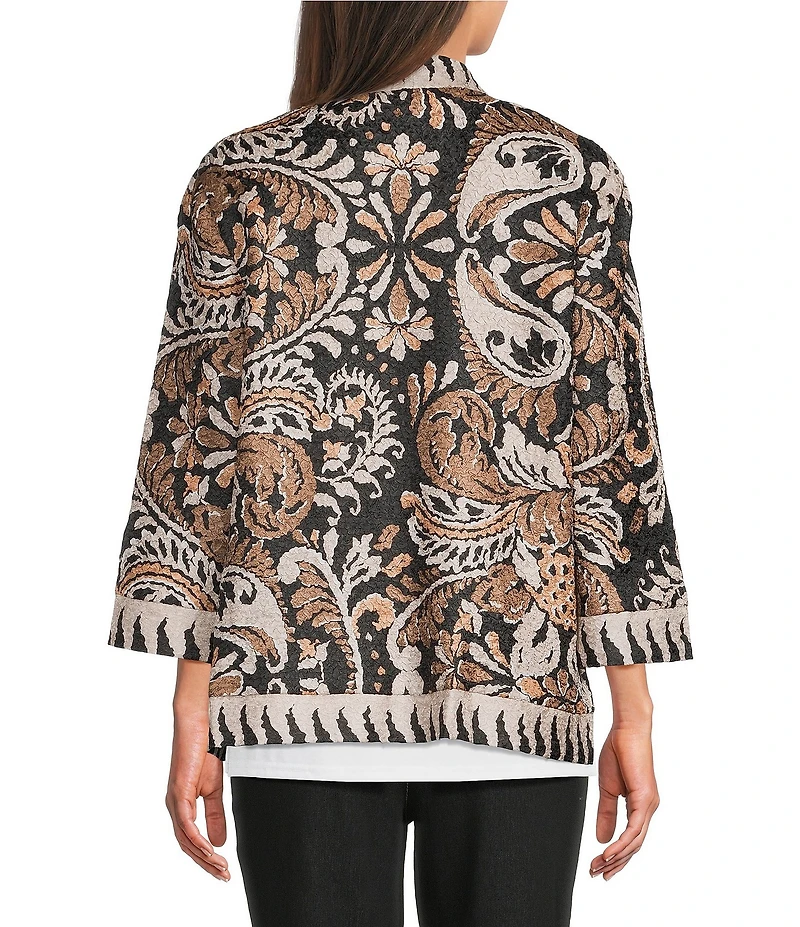 Ali Miles Petite Size Textured Knit Abstract Floral Multi Print 3/4 Sleeve Reversible Open-Front Kimono Jacket