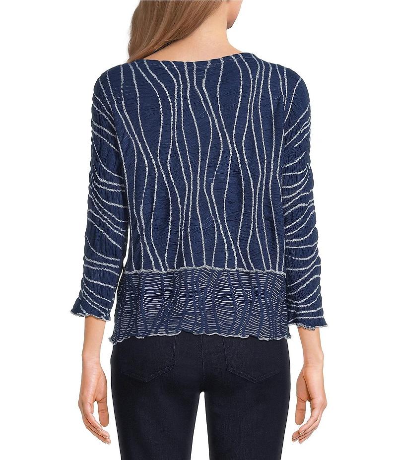 Ali Miles Petite Size Textured Knit Scoop Neck 3/4 Raglan Sleeve Top