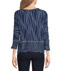 Ali Miles Petite Size Textured Knit Scoop Neck 3/4 Raglan Sleeve Top