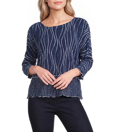 Ali Miles Petite Size Textured Knit Scoop Neck 3/4 Raglan Sleeve Top