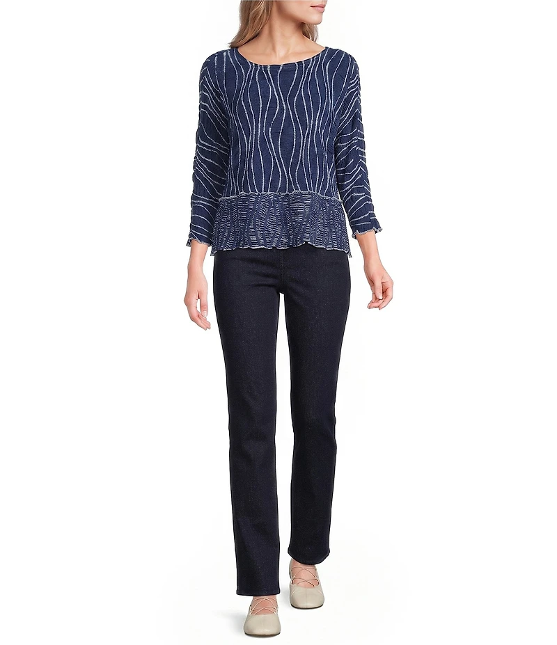 Ali Miles Petite Size Textured Knit Scoop Neck 3/4 Raglan Sleeve Top