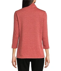 Ali Miles Petite Size Textured Solid Knit Cowl Neck 3/4 Sleeve Tunic