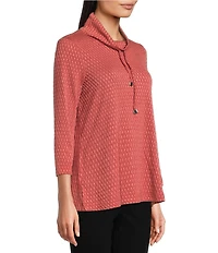 Ali Miles Petite Size Textured Solid Knit Cowl Neck 3/4 Sleeve Tunic