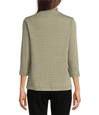 Ali Miles Petite Size Textured Solid Knit Cowl Neck 3/4 Sleeve Tunic