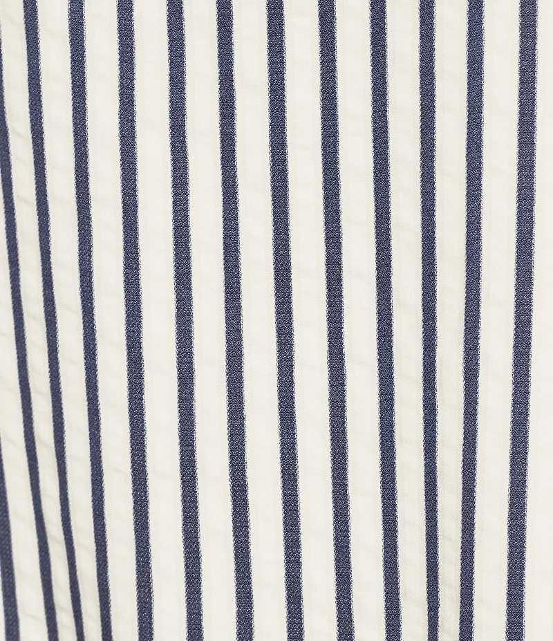 Ali Miles Petite Size Textured Woven Stripe Ruffle Collar 3/4 Sleeve Pearl Button Top
