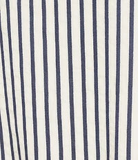 Ali Miles Petite Size Textured Woven Stripe Ruffle Collar 3/4 Sleeve Pearl Button Top