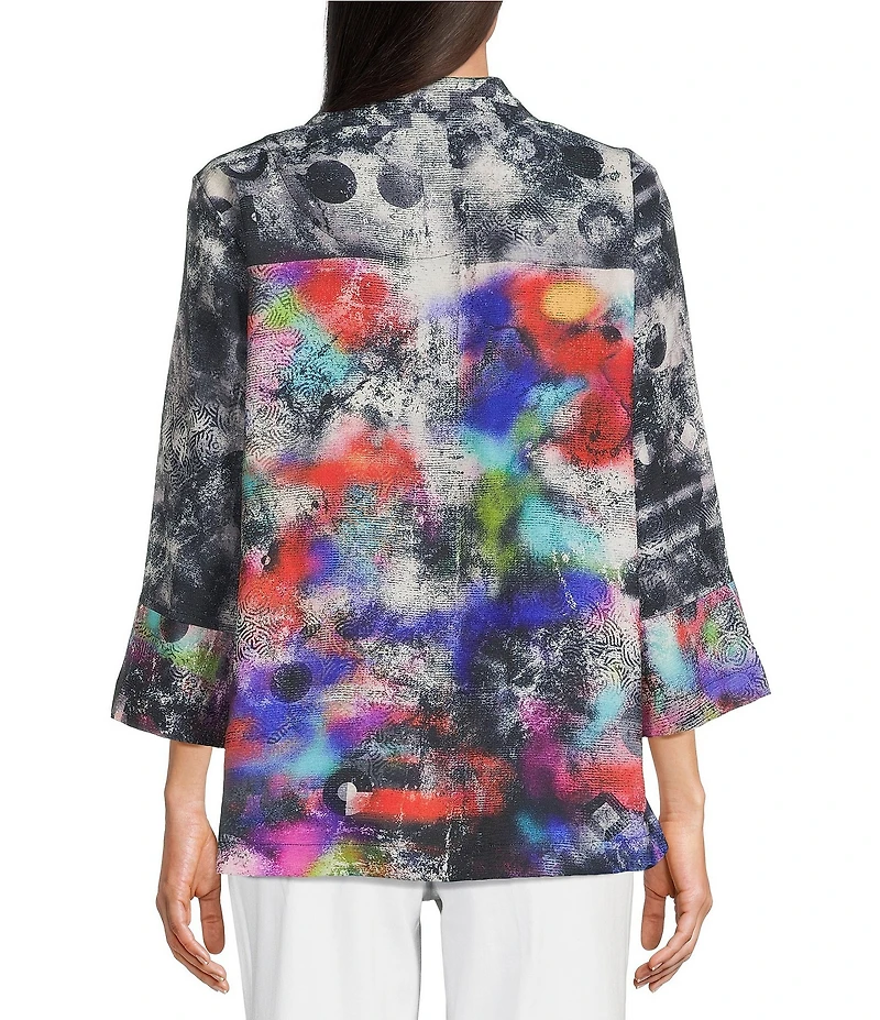 Ali Miles Petite Size Woven Abstract Multi Wire Collar 3/4 Sleeve Button Front Jacket