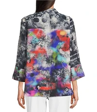 Ali Miles Petite Size Woven Abstract Multi Wire Collar 3/4 Sleeve Button Front Jacket