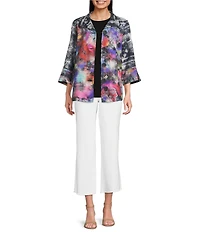 Ali Miles Petite Size Woven Abstract Multi Wire Collar 3/4 Sleeve Button Front Jacket