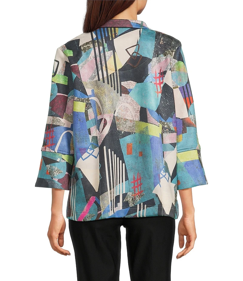 Ali Miles Petite Size Woven Abstract Multi Wire Collar 3/4 Sleeve Button Front Jacket