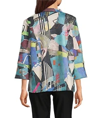 Ali Miles Petite Size Woven Abstract Multi Wire Collar 3/4 Sleeve Button Front Jacket